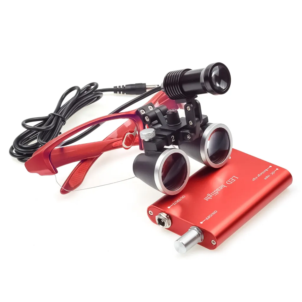 DY-409 2,5X Binocular Loupes with 5W LED Headlamp with Aluminum Box Red لوب